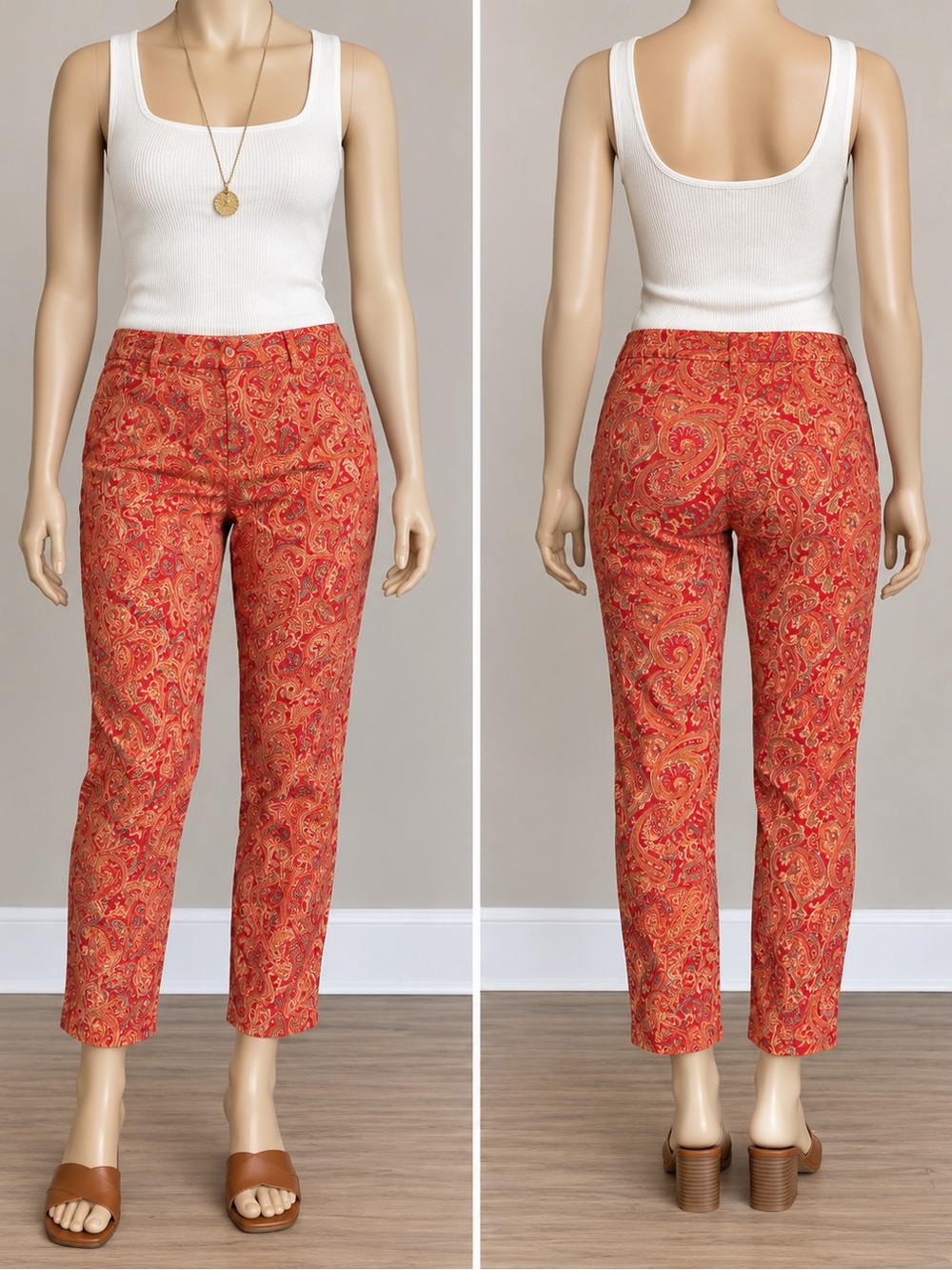 Carolina Blues Women’s Size 10 Red Paisley Stretch Ankle Pants Boho